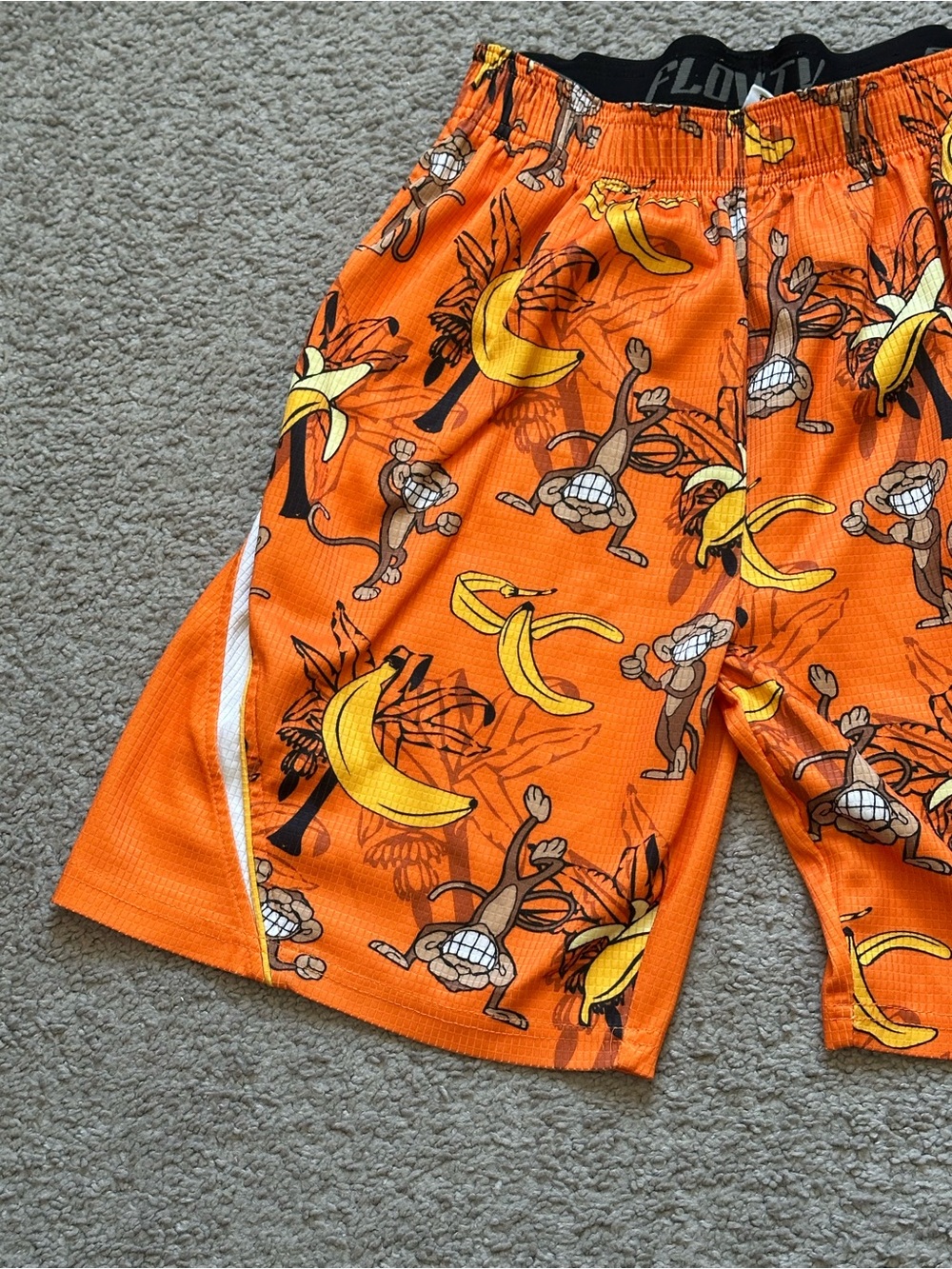 Youth XL Flow Society Orange Monkey Banana Print Athletic Shorts - Picture 2 of 6